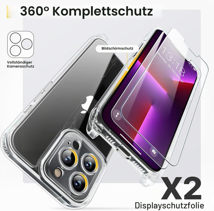 GOODVISH 3 in 1 Handykette für iPhone 13 Pro Max 6,7", mit 2 Stück Schutzfolie | 360°-Schutz | Kamer