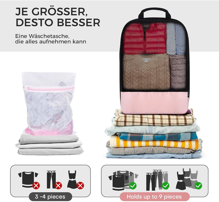 BAGLHER Packwürfel Kompression für die Reise - Extrem platzsparender Koffer-Organizer-Set, wasserdic