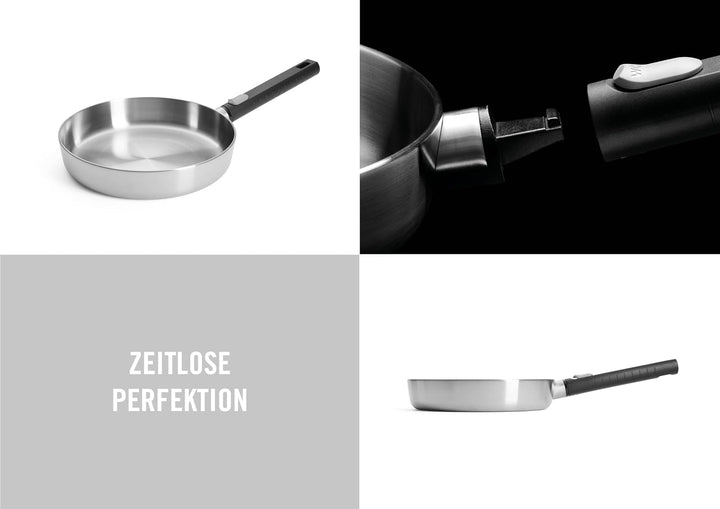Woll Logic Steel Flachpfanne - Induktiv -, Ø 24 cm, 5 cm hoch mit abnehmbarem Stiel - Geeignet für a