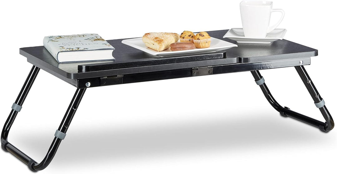 Relaxdays 3 x Laptoptisch fürs Bett, verstellbar, Betttablett klappbar, Leseklappe und Ablage, HxBxT
