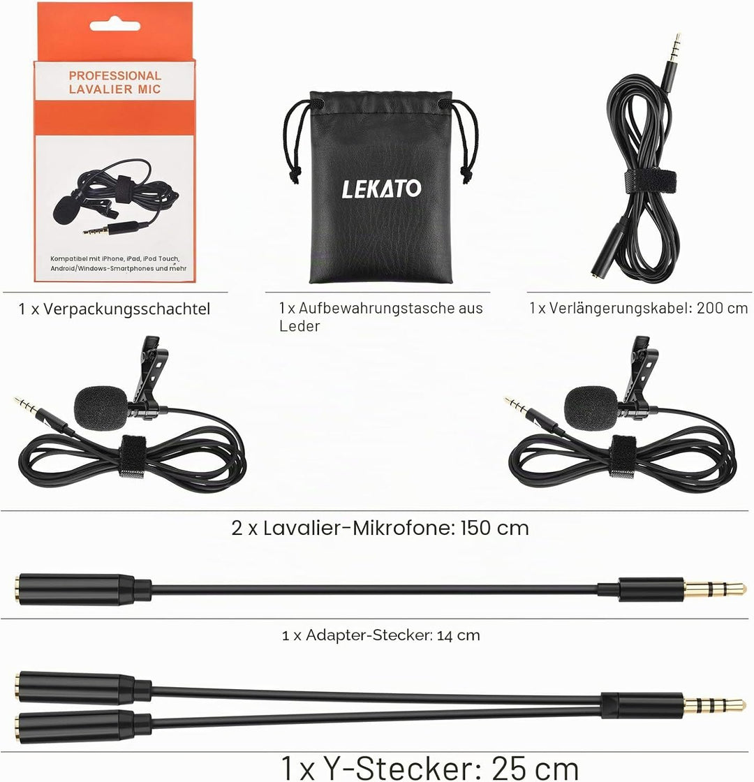 LEKATO Lavalier Mikrofon für Handy and PC, Ansteckmikrofon für 3.5mm Smartphone iPhone und Kamera,mi
