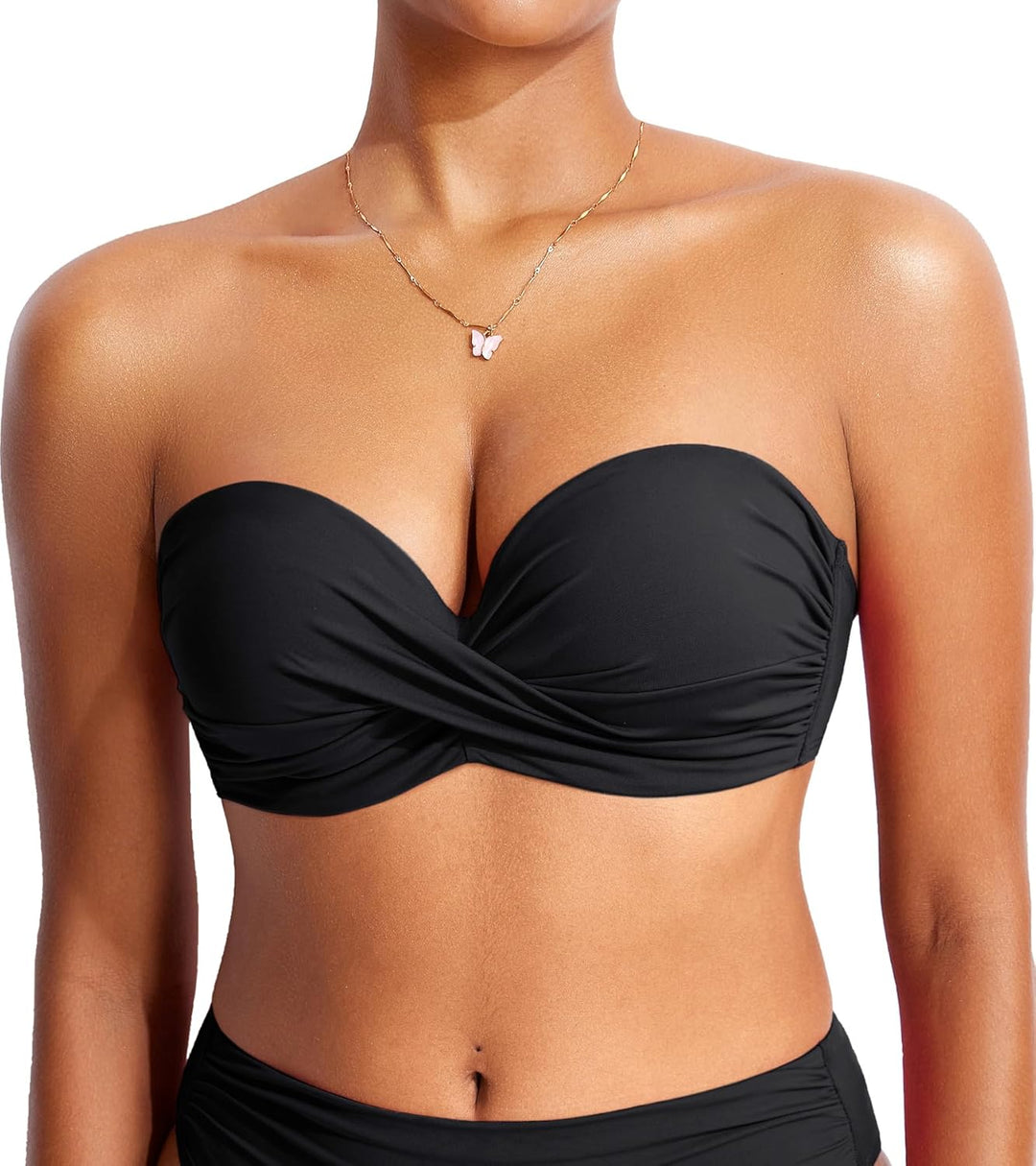 DOBREVA Damen Bikini Oberteil Halfter String Trägerloser Gepolsterte mit Bügel Bademode - BH Grössen