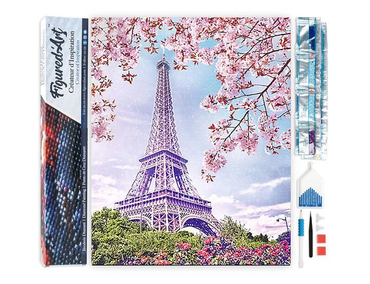Figured'Art Diamond Painting Erwachsene 40x50cm Ganze Leinwand gerollt Eiffelturm im Frühling 5D Bil