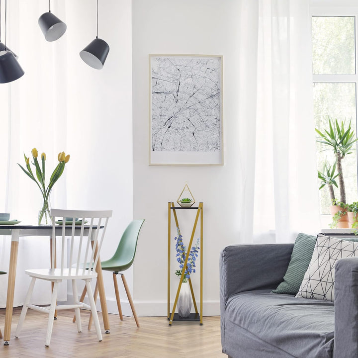 Relaxdays Blumenständer, 2 Etagen in Marmoroptik, Metall, modern, hoher Blumenhocker, HBT: 99 x 29 x