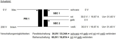 Sedlbauer Ringkerntrafo Transformator 1000VA 2x30V für Audio, Industrie, Halogen und Schienensysteme