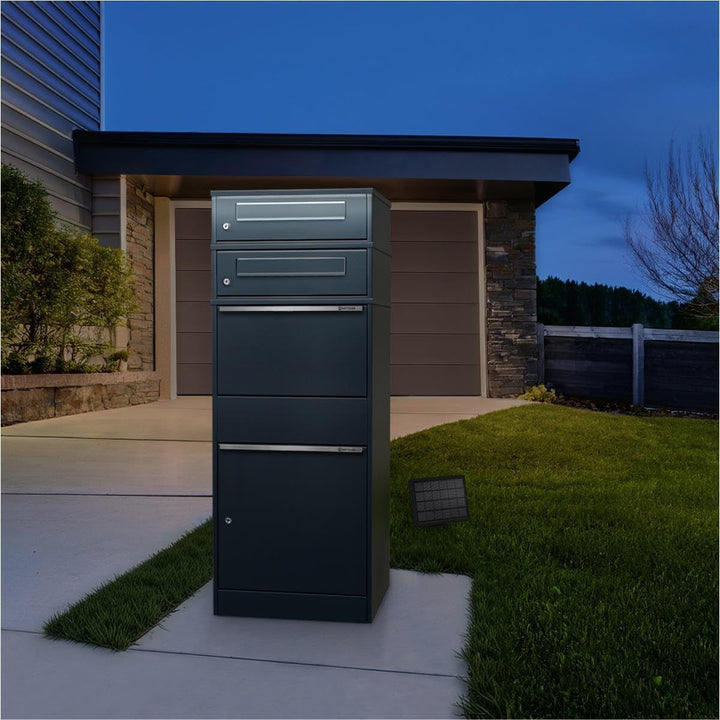 Metzler Paketbox freistehend mit LED-Solarbeleuchtung und abschliessbaren Fächern in Anthrazit RAL 7
