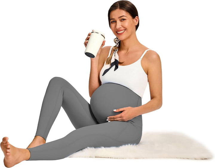 JOYSPELS Umstandsleggings über dem Bauch mit Taschen, Nicht durchsichtig, Workout-Schwangerschafts-L