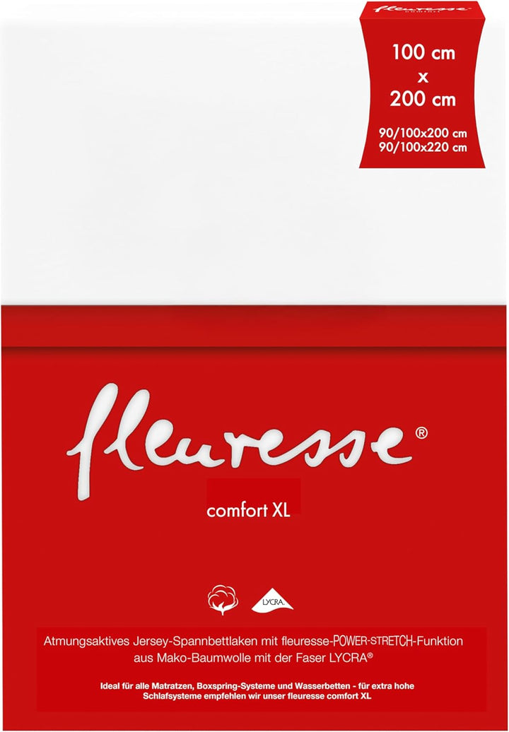 fleuresse 1119 XXL Jersey Stretch Spannbetttuch (96% Baumwolle, 4% Elasthan), mit Rumdumgummizug, Ök