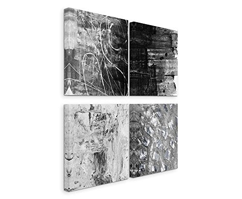 Paul Sinus Art Exklusive Bilder auf Leinwand bespannt (4 Stück 50x50cm) - Abstrakt Stein Grautöne Ma