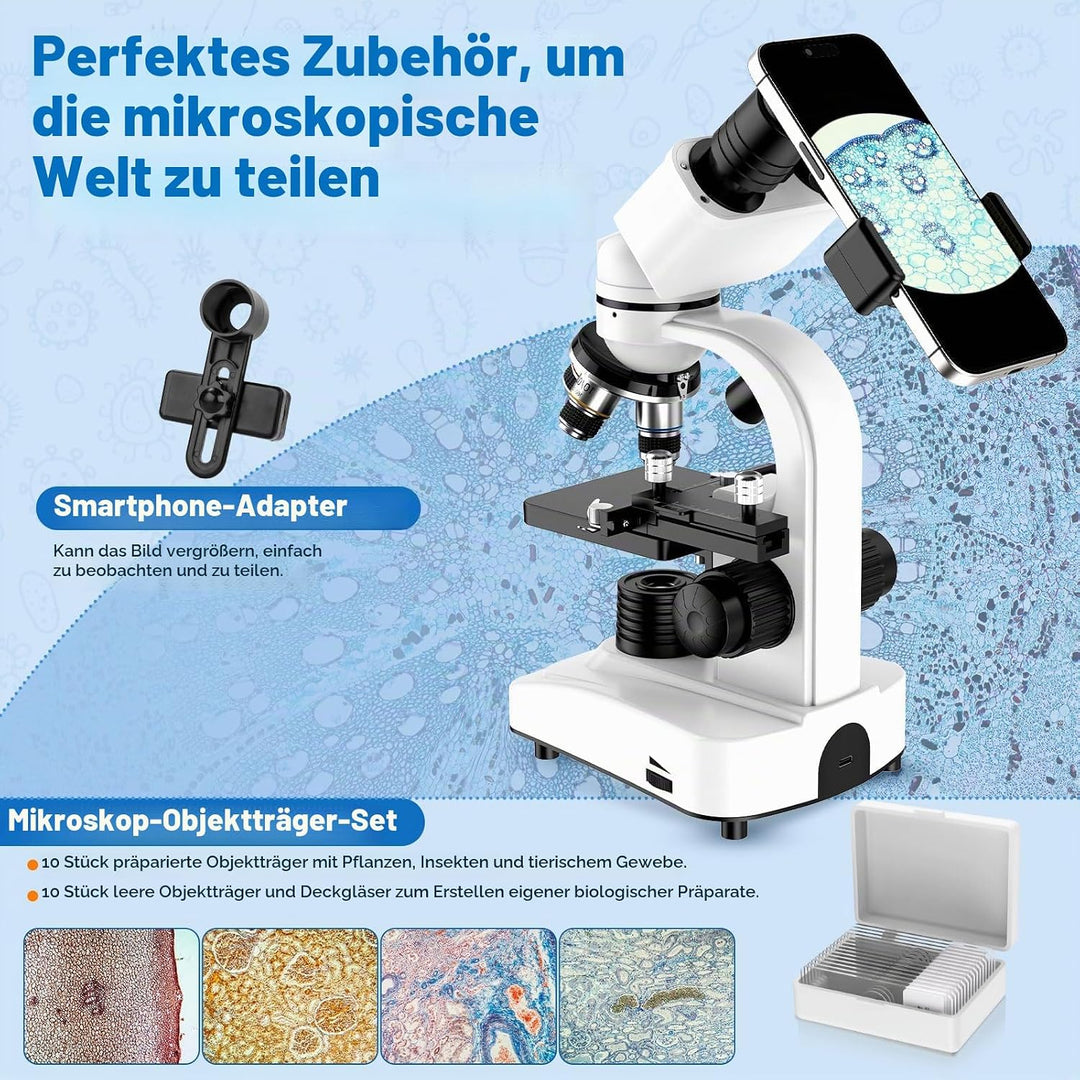 Binokular Verbund Mikroskop für Erwachsene und Kinder: 40X-1000X Professionelles Binokulares Mikrosk