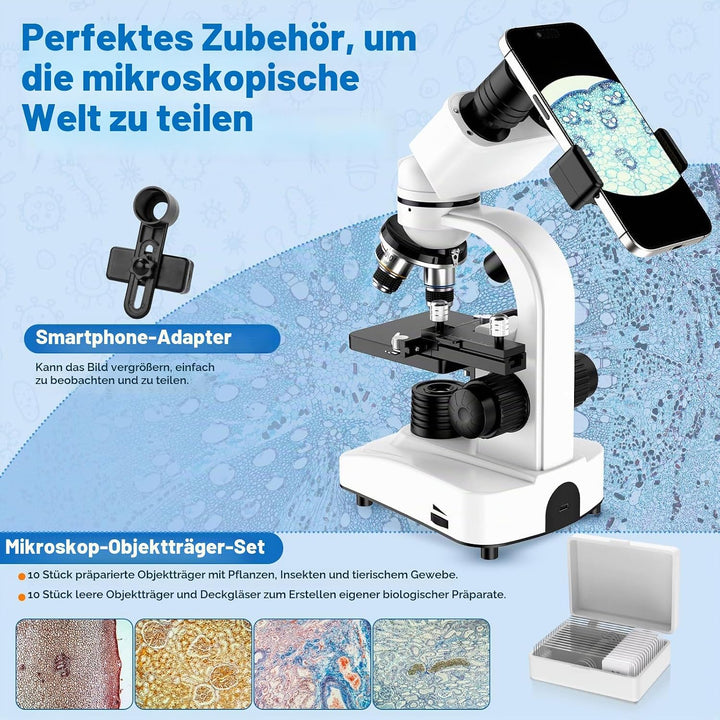 Binokular Verbund Mikroskop für Erwachsene und Kinder: 40X-1000X Professionelles Binokulares Mikrosk