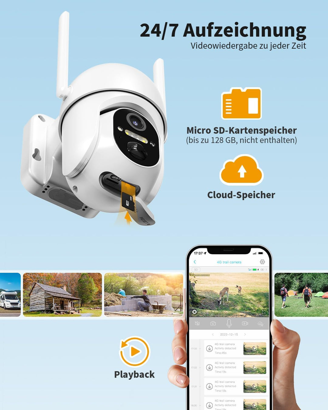 4G LTE Überwachungskamera Aussen Akku mit SIM Karte & 32GB Speicherkarte【2 Stk】, 2K Kabellos Solar P