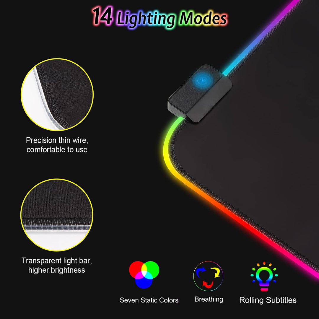 Gaming Mauspad RGB Mousepad 800x300mm XXL Gaming Mousepad gross mit 14 Beleuchtungs Modi 7 LED Farbe