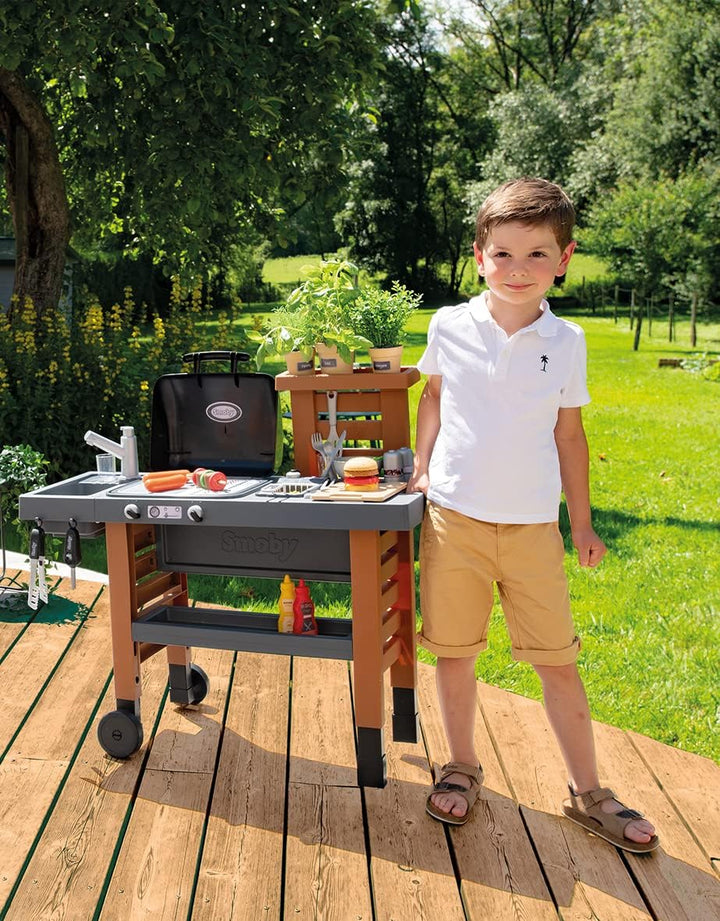 Smoby - Outdoor Gartenspielküche - inklusive Grill, Spülbecken mit Wasserpumpfunktion und vielen Zub