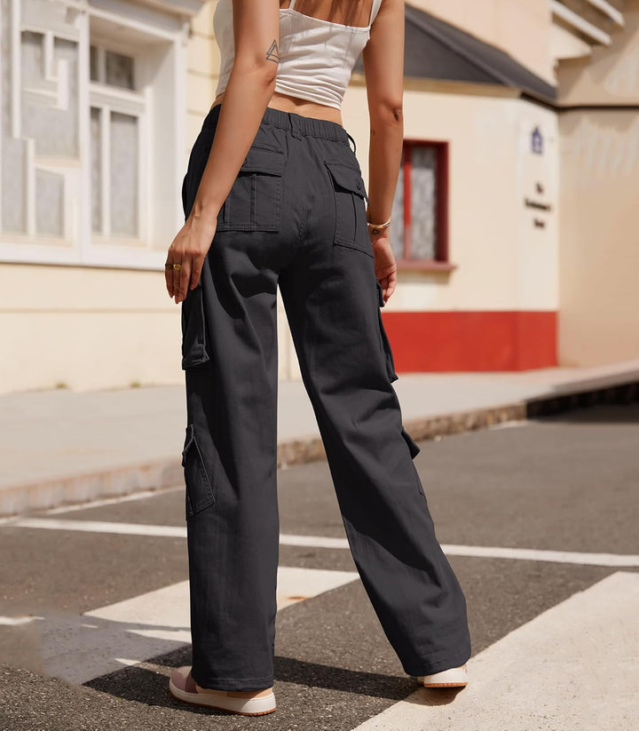Fuakesor Cargohose Damen Baggy Y2K Multi Taschen High Waist Stretch Wanderhose Sport Jogginghose mit