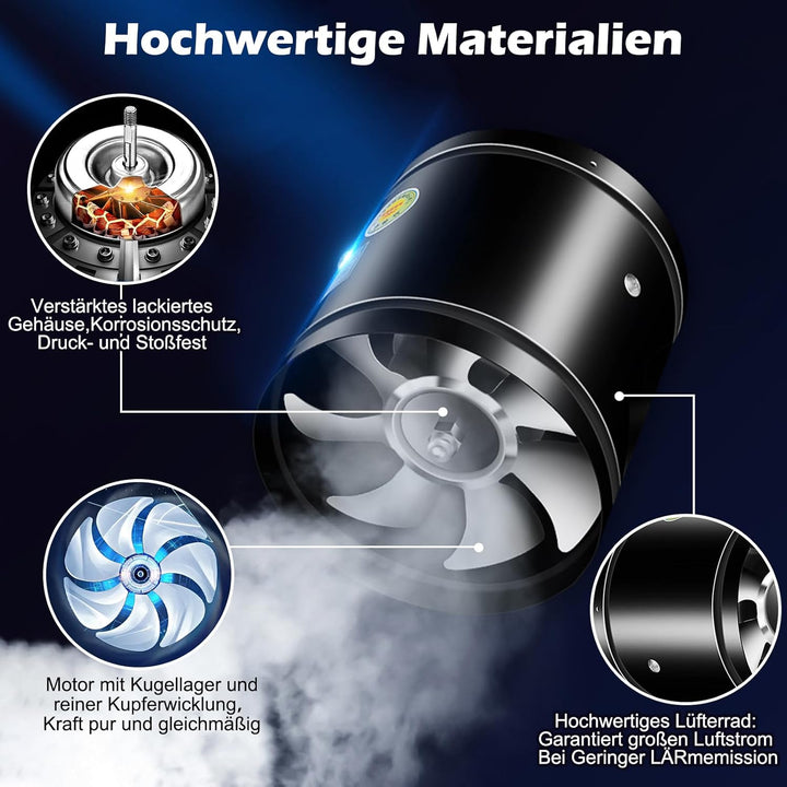 Rohrventilator 150mm, Inline-Rohrventilato, 600m³/H Rohrlüfter, 45dB Abluft für Bad Küche Gewächshau