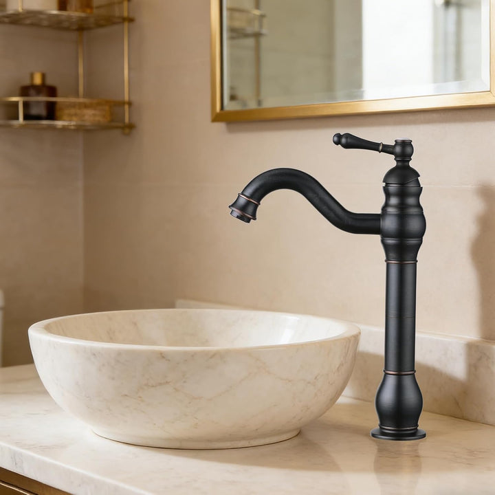 Badezimmer Waschbecken Mischer Hahn, reiner Kupfer Griff Einzel Loch Retro Badezimmer Hahn (Schwarz)