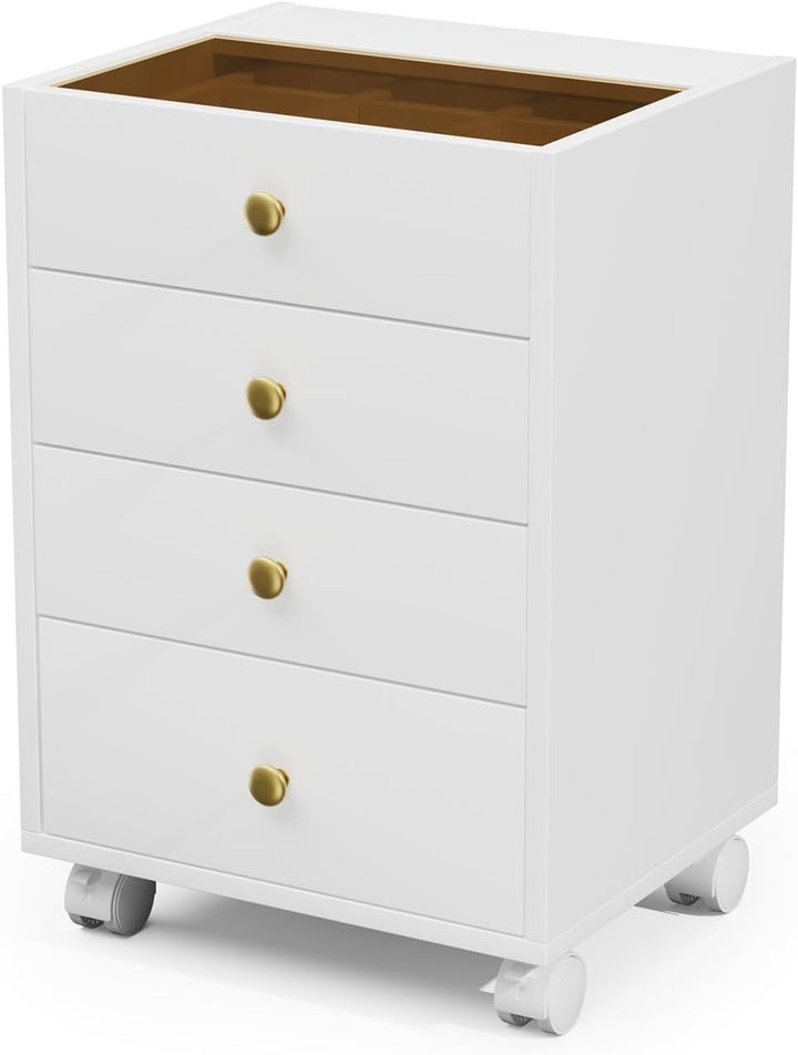 JanlyHome Rollcontainer mit 4 Schubladen, Mobiler Aktenschrank mit Rädern, Druckerständer, Aktenschr