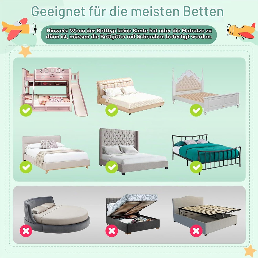Rausfallschutz Bett,Babybettgitter Rausfallschutz,Höhenverstellbares Baby-Bettgitter & Reise-Bettsch