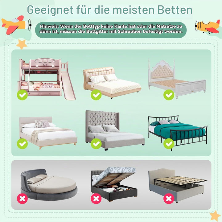 Rausfallschutz Bett,Babybettgitter Rausfallschutz,Höhenverstellbares Baby-Bettgitter & Reise-Bettsch