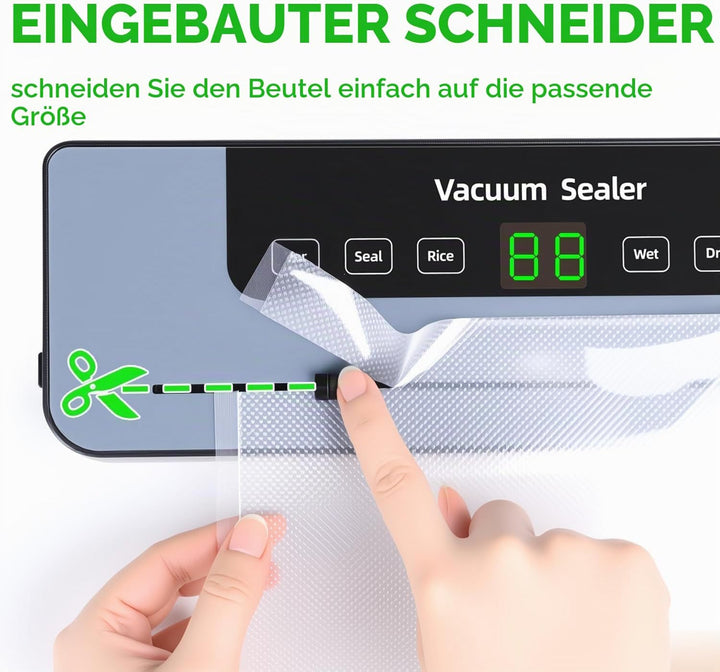 Vakuumiergerät, Vakuumierer mit 50 Vakuumierbeutel, Folienschweissgerät für Lebensmittel mit Cutter
