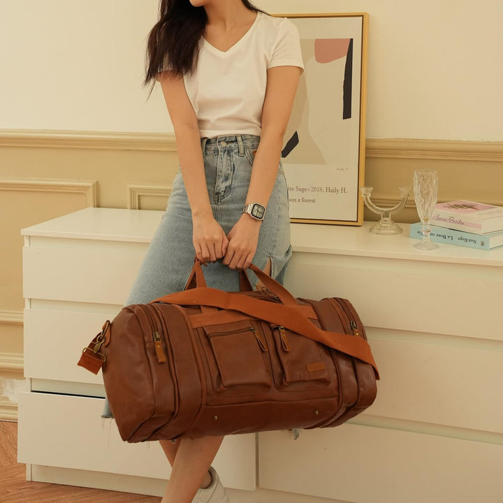 HB-21 Reisetasche, Wochenendtasche, Leder, zum Handgepäck, für Damen und Herren, braun, Braun