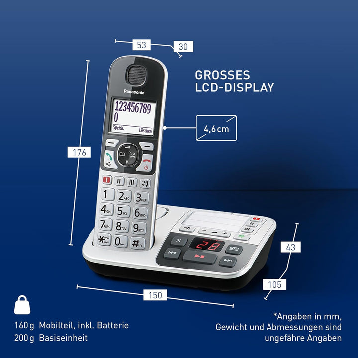 Panasonic KX-TGE520GS Senioren Schnurlostelefon mit Anrufbeantworter, Station & Hörer, Freisprechein