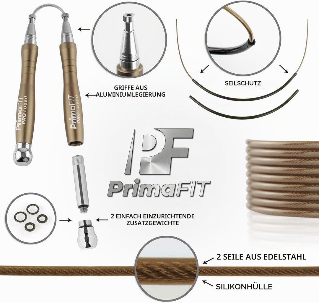 PrimaFIT Springseil Erwachsene Fitness Pro Speed Jump Rope 3m Seilspringen Verstellbar Mit Gewichten