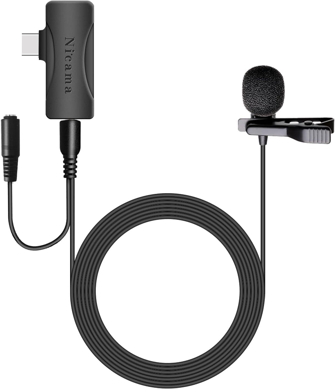 Nicama USB C Lavalier Ansteckmikrofon mit Kopfhörer Monitoring Input, LVM4 Typ C Anstecken Mikrofon