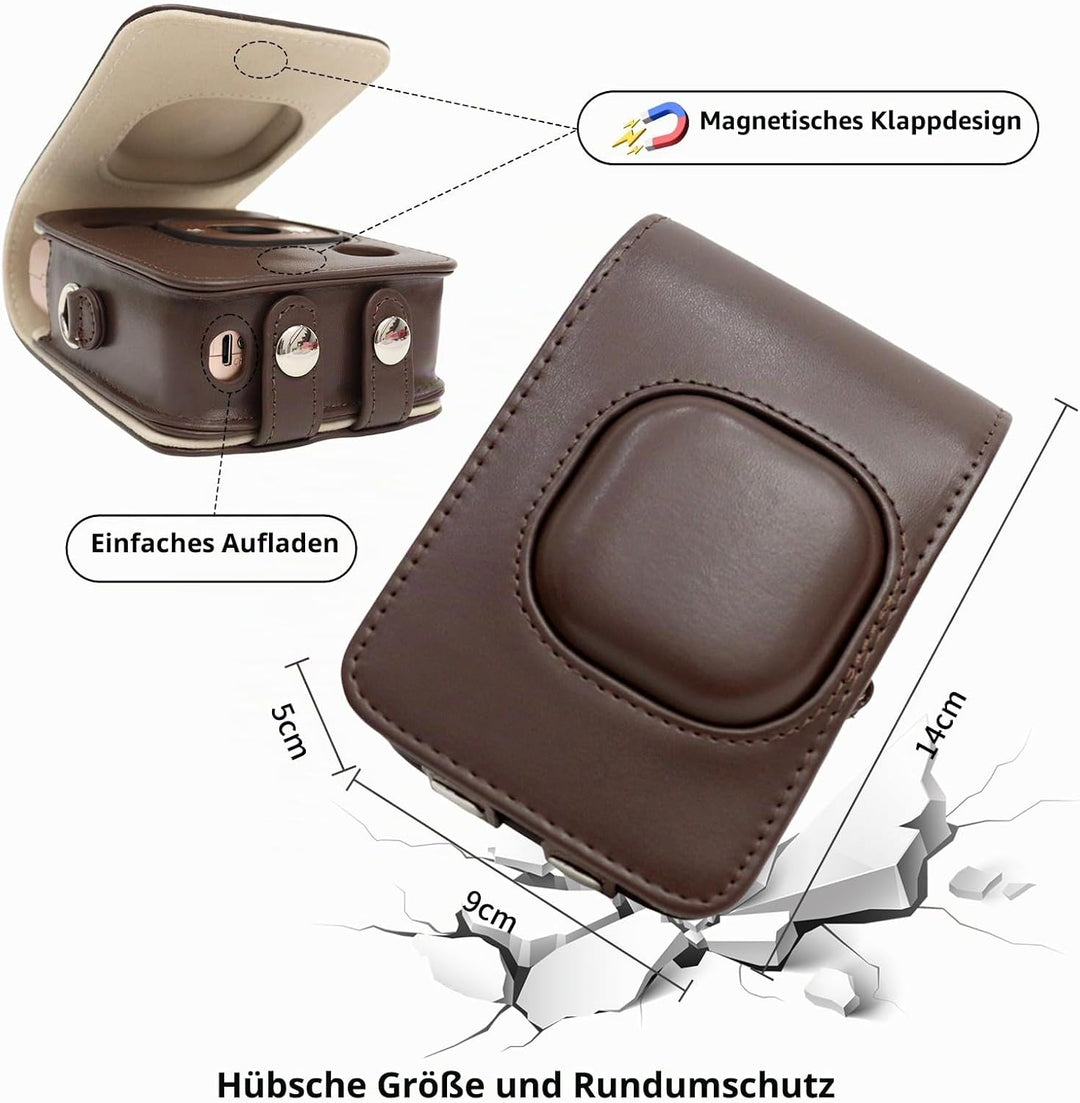 HIYQIN Leder Tasche Kompatibel mit Fujifilm Instax Mini LiPLAY, für Fujifilm Mini Liplay Tasche mit