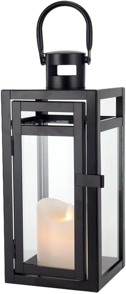 TRIROCKS Dekorative Edelstahl Laterne 30 cm Hoch Metall Kerzenhalter Mit Klaren Glasscheiben Für Hei