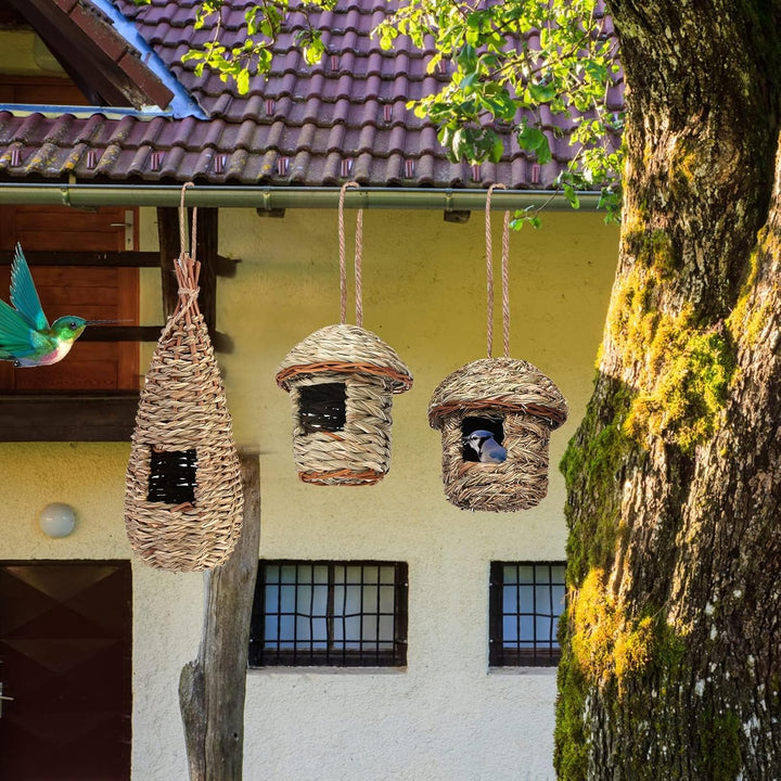 3 Pcs Vogelhäus Aufhängen, Gras Bird Nest Hängendes Vögel Haus, Wildvogelnest Den Aussenbereich Gras