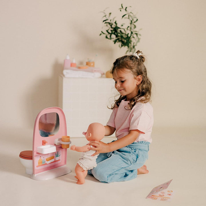 Smoby - Baby Nurse Puppen-Badezimmer - Puppentoilette mit Waschbecken, Spiegel & Zubehör - Rollenspi