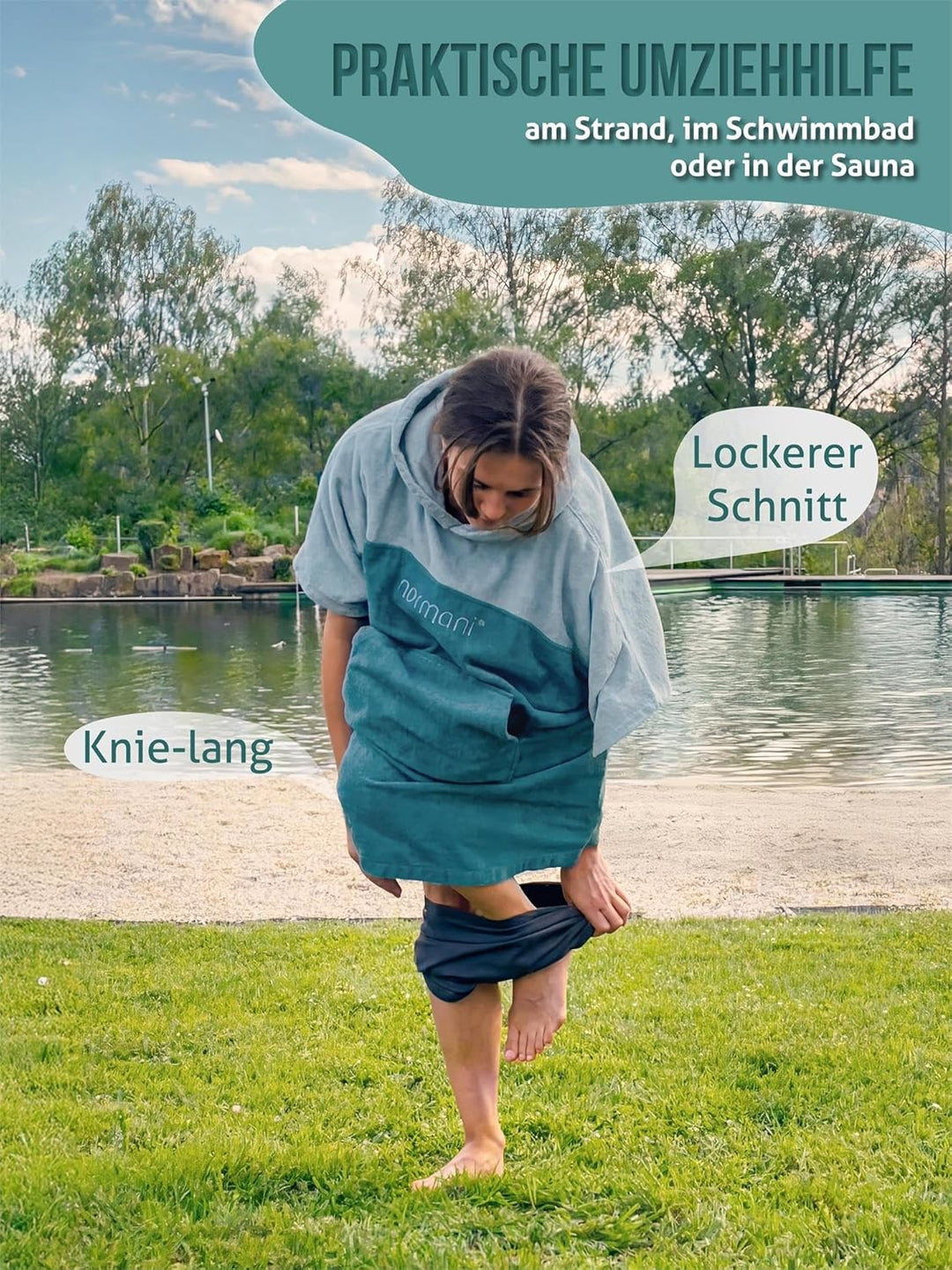 normani Teenager Frottee Badeponcho aus Bio-Baumwolle für Jungen und Mädchen - Strandponcho Surfer P
