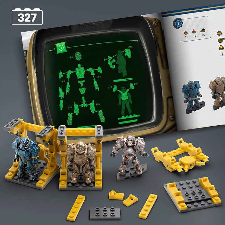 MEGA Fallout Actionfigur Bauspielzeug, T-60 Power Armor Collection mit 327 Teilen, 5 Mikro-Actionfig