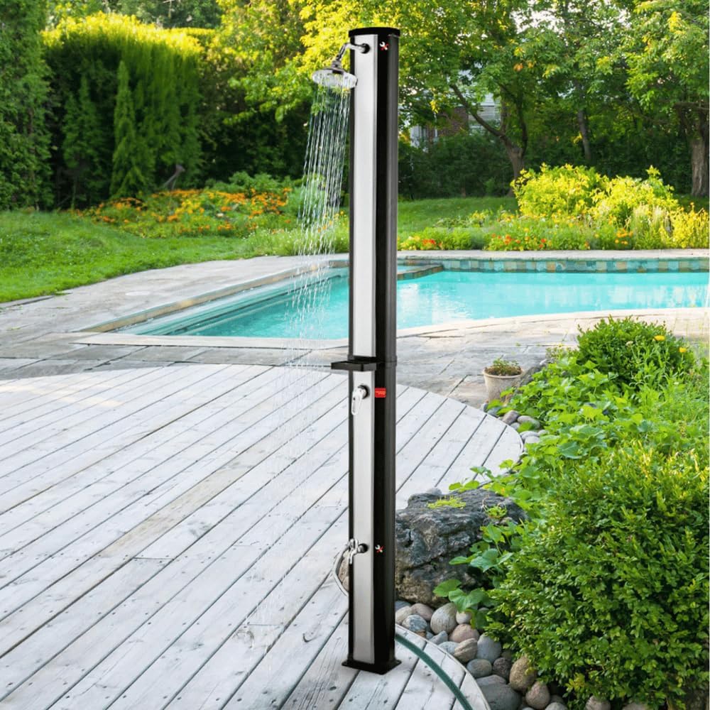 DELUKE Outdoor Solardusche 40 Liter inkl. Wasserspeicher - Mit Abdeckung | Solar Gartendusche warmes