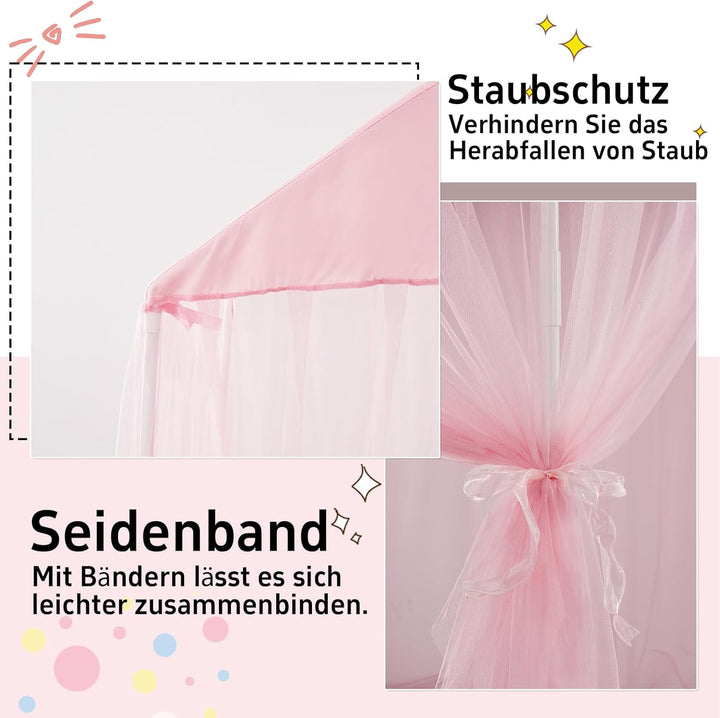 GFCC Prinzessinnen Bettvorhang für Hausbett mit dreieckigem Dach, Rosa Himmelbett Moskitonetz Baldac
