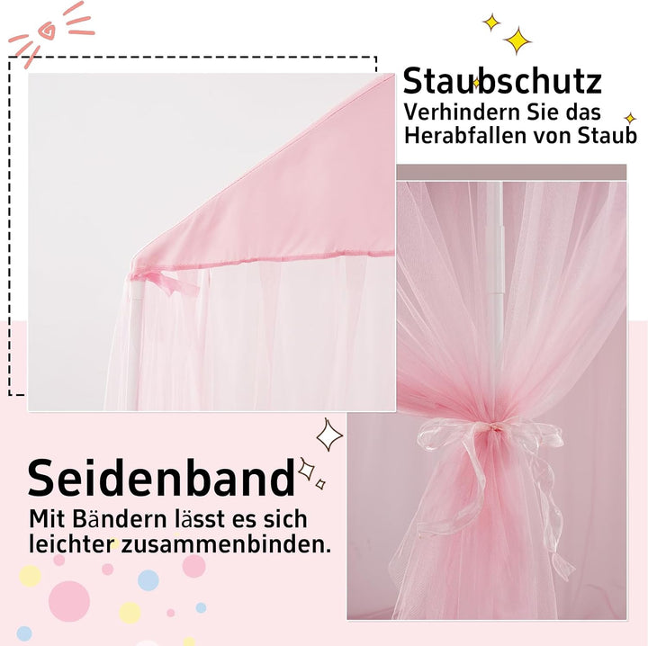 GFCC Prinzessinnen Bettvorhang für Hausbett mit dreieckigem Dach, Rosa Himmelbett Moskitonetz Baldac