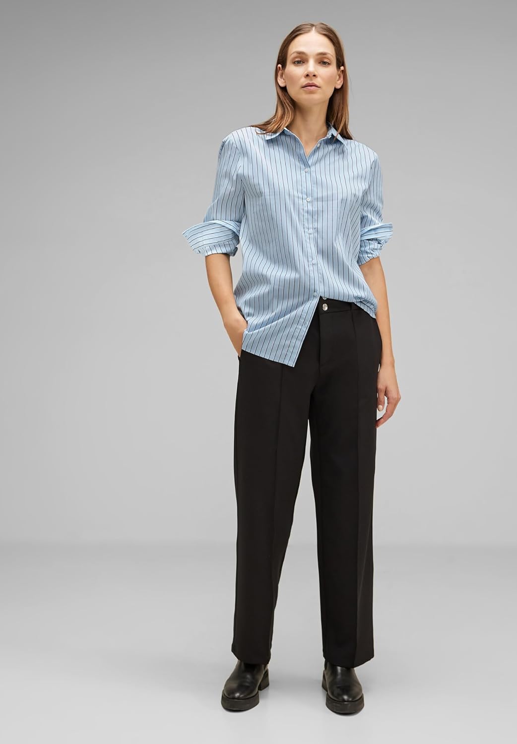 Street One Damen Hemdbluse Gestreift 38 Light Sublime Blue, 38 Light Sublime Blue