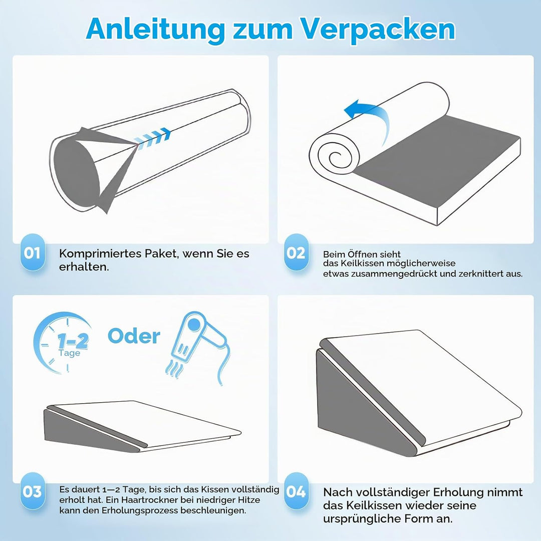 Keilkissen für Bett und Sofa, L50xB50xH26 Doppelte Lesekissen mit Waschbarem Bezug, Memory Schaum, b