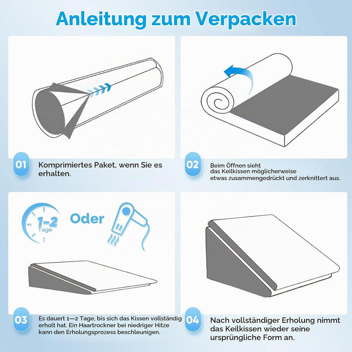 Keilkissen für Bett und Sofa, L50xB50xH26 Doppelte Lesekissen mit Waschbarem Bezug, Memory Schaum, b