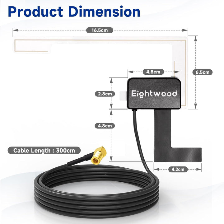 Eightwood Aktive DAB, DAB+ Autoantenne SMB Adapter, Digitales Autoradio Antenne Glashalterung mit 3