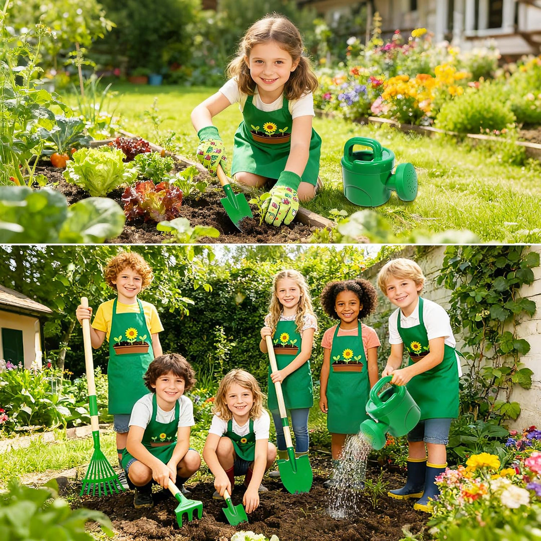 10 Stück Kinder Gartenwerkzeug Set, Metall Gartenwerkzeug Set mit Schaufel, Rechen, Gabel, Arbeitsha