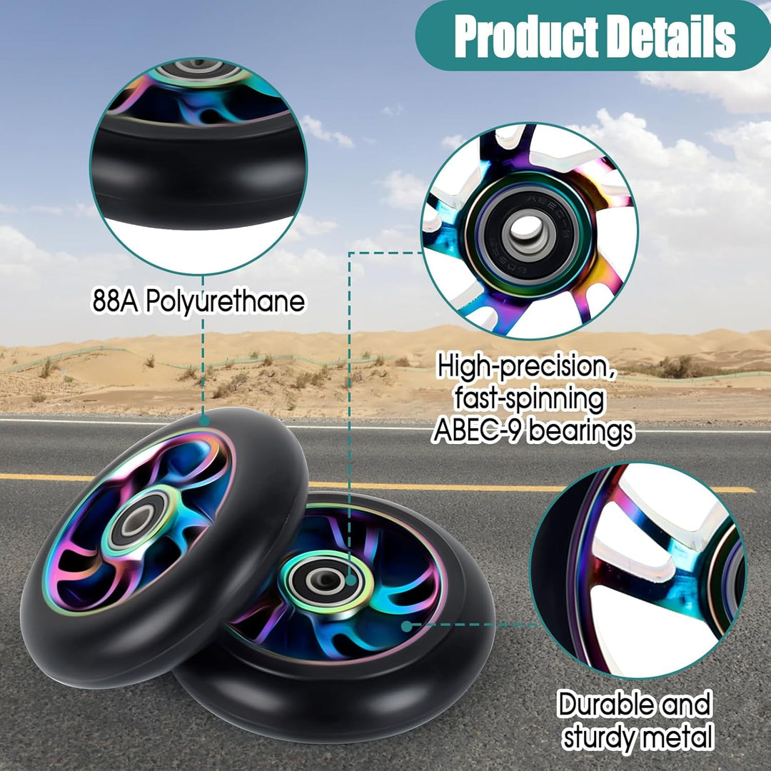 100mm Scooter Rollen Ersatzräder Pro Scooter Neo Rädern - mit ABEC-9 Lager 100 x 24mm Reifen Kick Ro