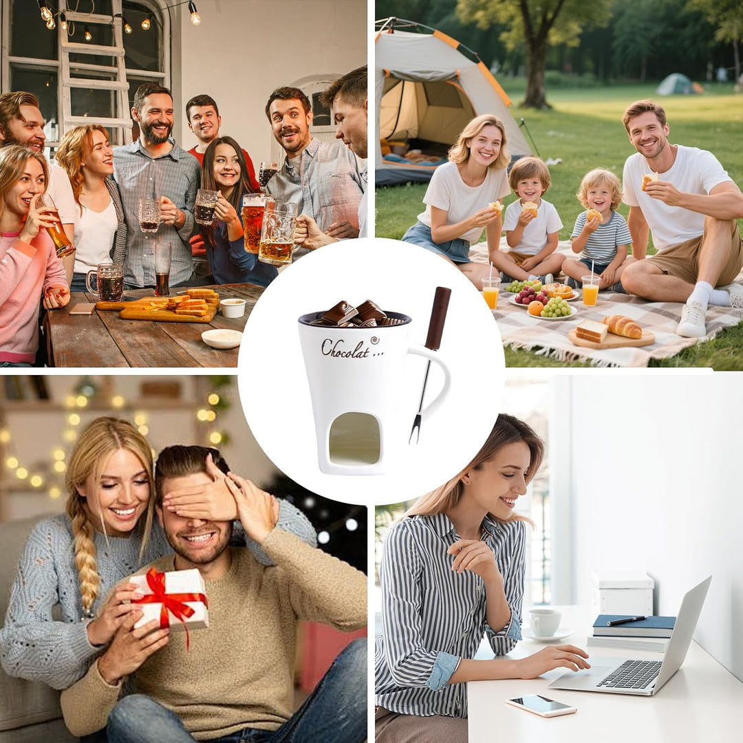 Schokofondue Tasse Keramik, 130ml Schoko Fondue Schokoladenschmelztopf für Käse und Schokolade mit G
