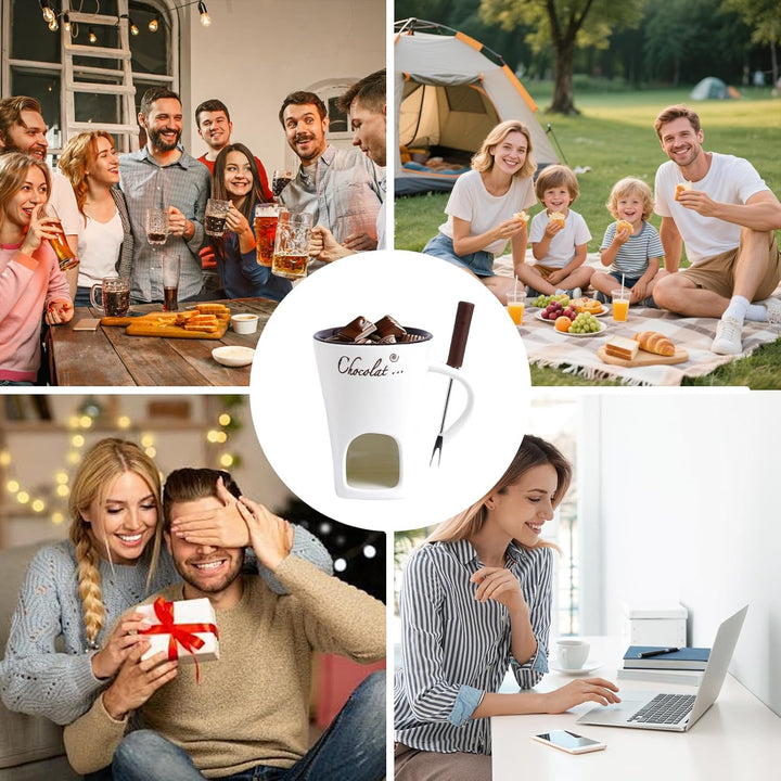 Schokofondue Tasse Keramik, 130ml Schoko Fondue Schokoladenschmelztopf für Käse und Schokolade mit G