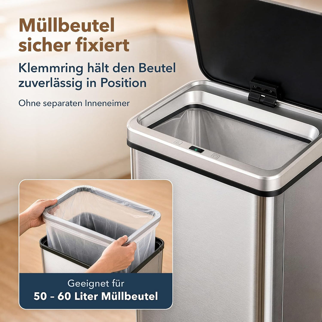 ledscom.de SORTA Sensor Mülleimer 50L, Edelstahl Abfalleimer 1 Stück (1er Pack), 1 Stück (1er Pack)