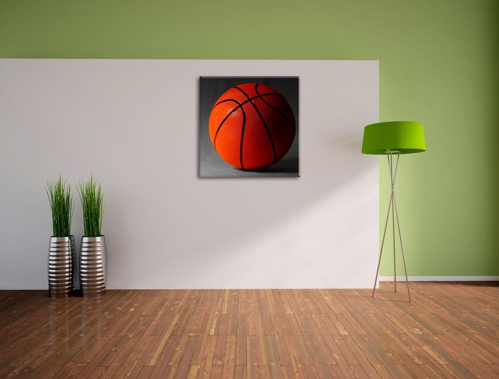 Pixxprint Basketball schwarzer Hintergrund als Leinwandbild Quadratisch/Grösse: 70x70 / Wandbild/Kun