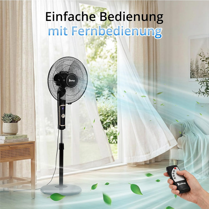 LEADZM Standventilator Leise mit Fernbedienung,3 Geschwindigkeitsstufen,7,5H Timer,117-134 cm höhenv
