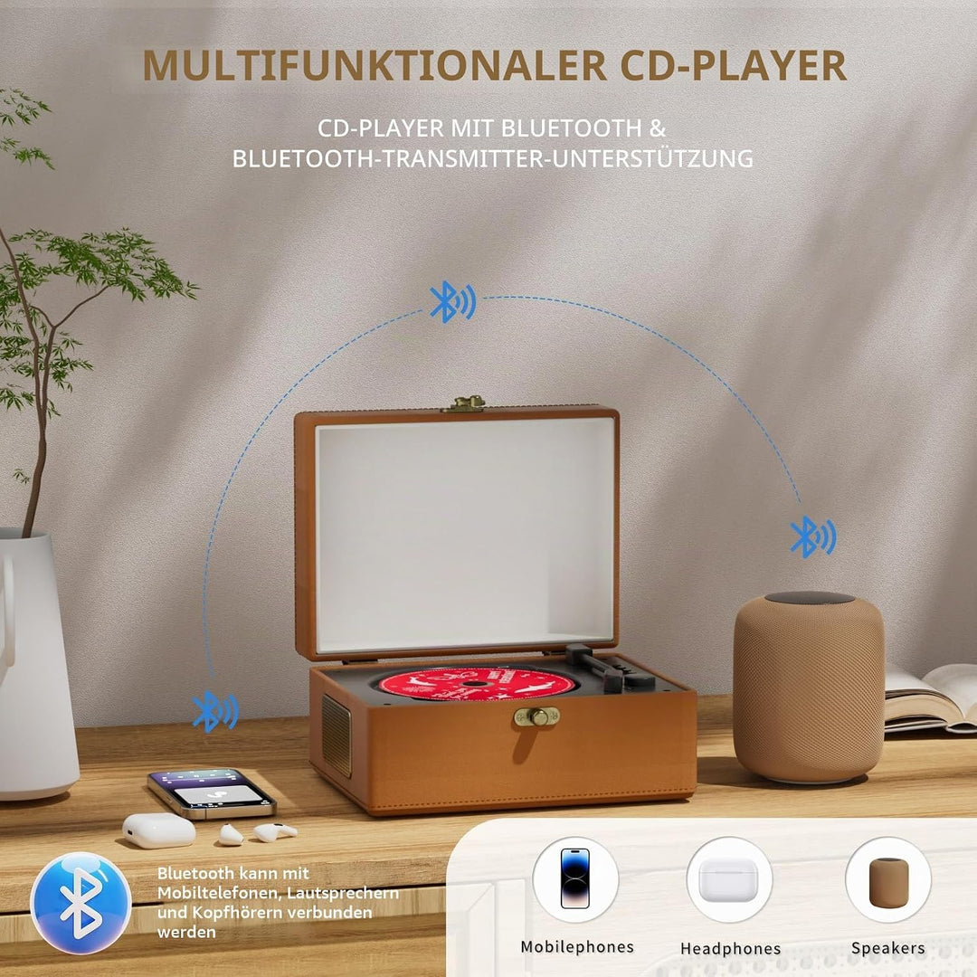 Yintiny Brauner CD-Player aus Leder mit Lautsprechern für Heimdekoration, braun
